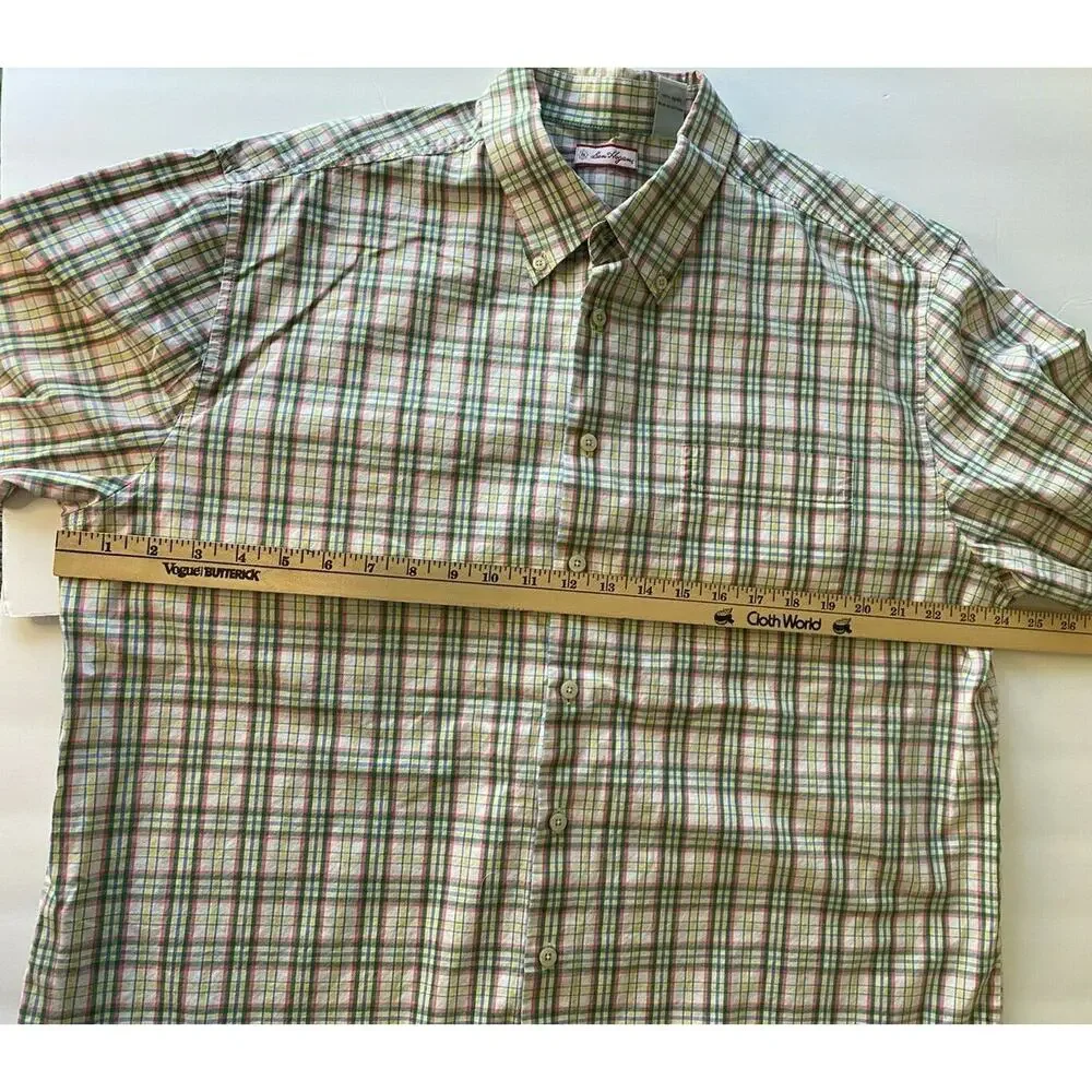 Ben Hogan Long Sleeve Button-Down Collar Dress Shirt Blue Green Plaid Size XL